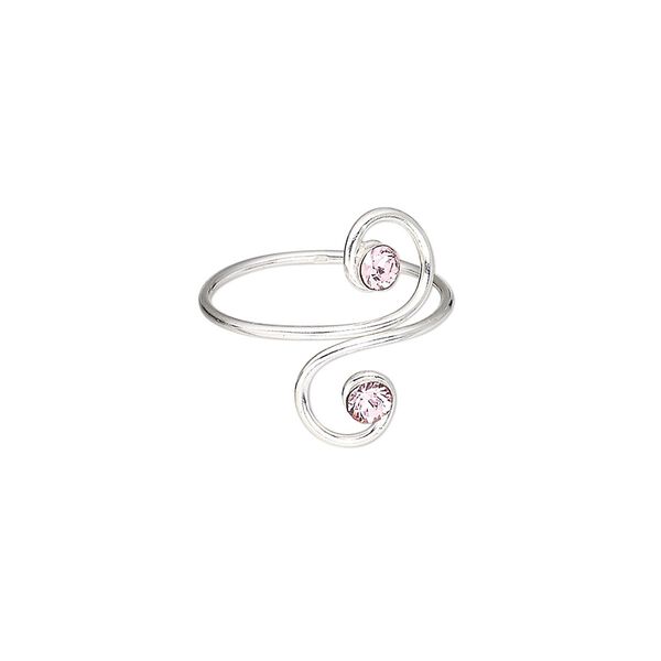 Toe ring, glass rhinestone and sterling silver, pink, 16mm wide with double spiral, adjustable. Sold individually. image number 0