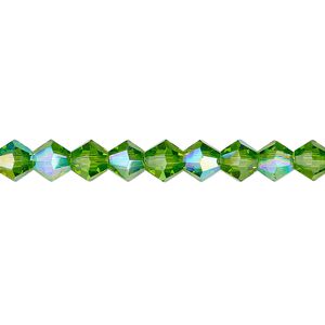 Bead 1pk transparent green AB, Celestial Crystal® 6mm bicone 15.5-16 inch
