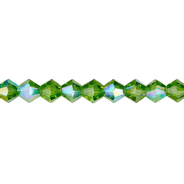 Bead 1pk transparent green AB, Celestial Crystal® 6mm bicone 15.5-16 inch image number 0