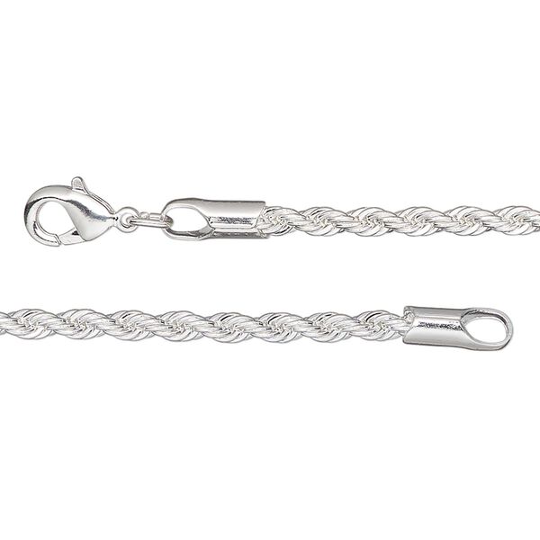 Chain, silver-plated brass, 2.4mm rope, 24 inches with lobster claw clasp. Sold individually. image number 0