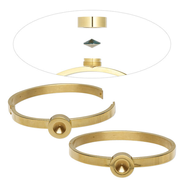 Bracelet, Almost Instant Jewelry®, hinged bangle, gold-finished stainless steel, 6mm wide with SS39 rivoli bezel setting, 6-1/2 inches. Sold individually. image number 0