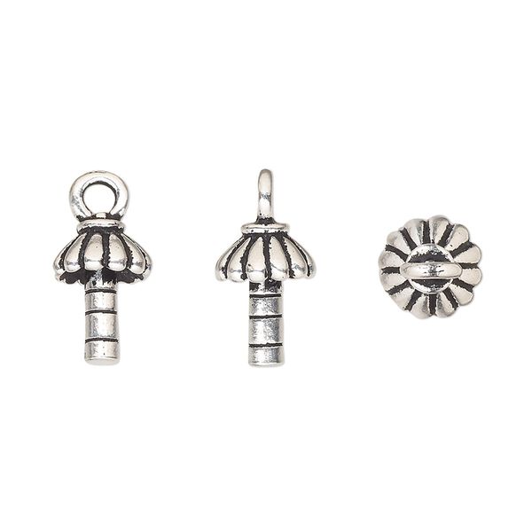Cup, TierraCast®, antique silver-plated pewter (tin-based alloy), 12x9mm joy with 7x3mm peg, fits 8-12mm bead. Sold per pkg of 2. image number 0