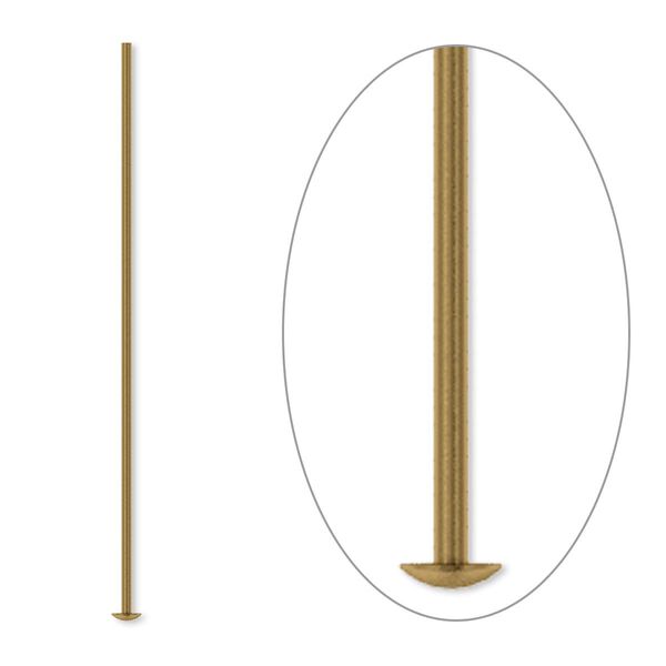 Head pin, antique gold-plated brass, 1-1/2 inches, 21 gauge. Sold per pkg of 100. image number 0