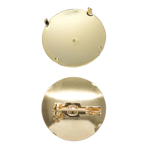 Pin back, gold-plated steel, 19mm 4-prong round. Sold per pkg of 10. image number 0