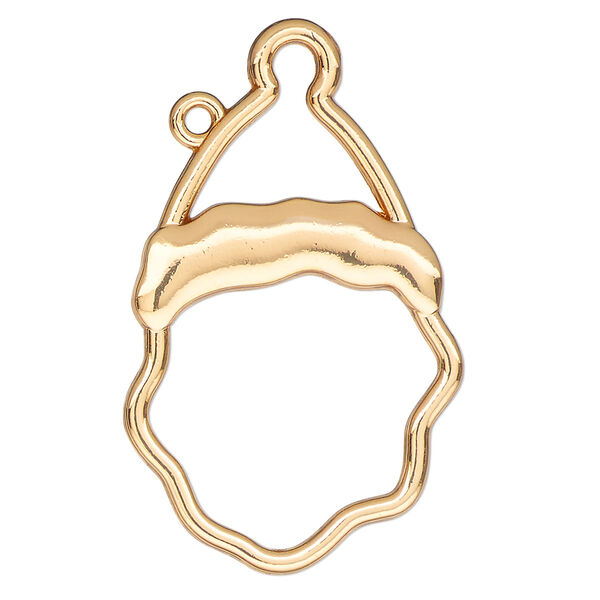 Component, resin frame, gold-finished "pewter" (zinc-based alloy), 41x25mm open Santa face. Sold per pkg of 2. image number 0
