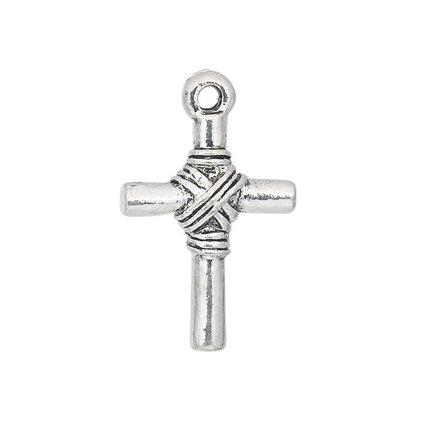 Drop, antique silver-plated "pewter" (zinc-based alloy), 24x18mm double-sided cross. Sold per pkg of 6. image number 0