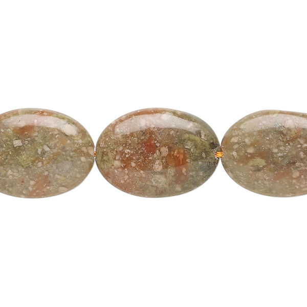 Bead, autumn jasper (natural), 18x13mm puffed oval, B grade, Mohs hardness 6-1/2 to 7. Sold per 15-inch strand, approximately 20 beads. image number 0