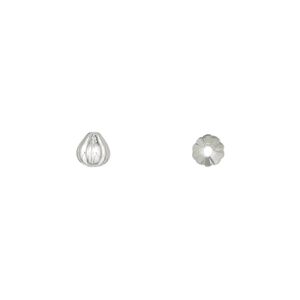 Bead, silver-plated brass, 5mm corrugated teardrop. Sold per pkg of 100.