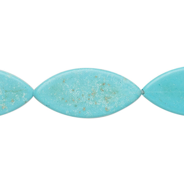 Bead, "turquoise" (resin) (imitation), light blue, 28x13mm flat marquise. Sold per 15-inch strand. image number 0