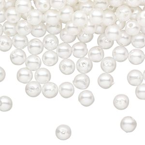 Bead, acrylic pearl, acrylic, white, 5mm round. Sold per 50 gram pkg, approximately 1000 beads.