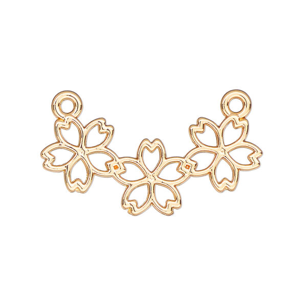 Component, resin frame, gold-finished "pewter" (zinc-based alloy), 32x16mm open 3-flower curve. Sold per pkg of 2. image number 0