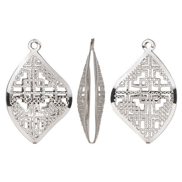Drop, stainless steel, 22x16mm double-sided domed freeform with textured cutout geometric design. Sold per pkg of 6. image number 0