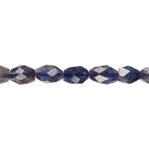 Iolite 1pkg1, hand-cut faceted puffed oval bead 13 inch 6x4mm-10x7mm
