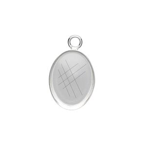 Drop, fine silver, 18x13mm oval bezel cup setting with open loop. Sold per pkg of 2.