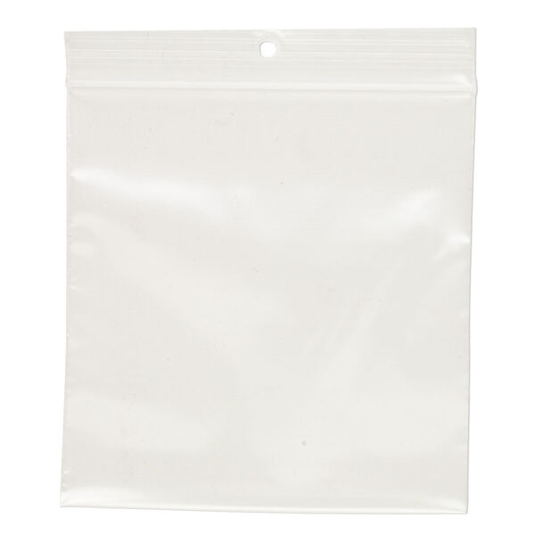 Bag, Tite-Lip™, plastic, clear, 4x4-inch top zip with top hole. Sold per pkg of 1,000. image number 1