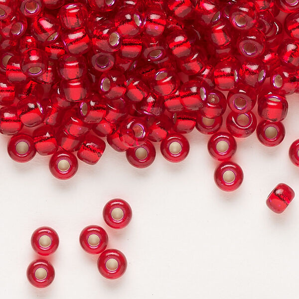 Seed bead, Miyuki, glass, pkg/250g, #6 rocaille, transparent silver-lined red, (RR-1419). image number 0