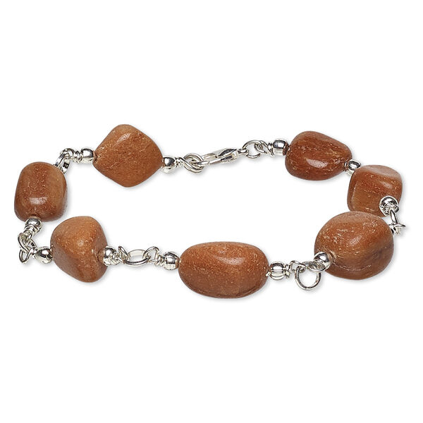 Bracelet, agate (dyed) with silver-plated brass and steel, pink, small to medium hand-cut nugget, 7 inches with lobster claw clasp. Sold individually. image number 0
