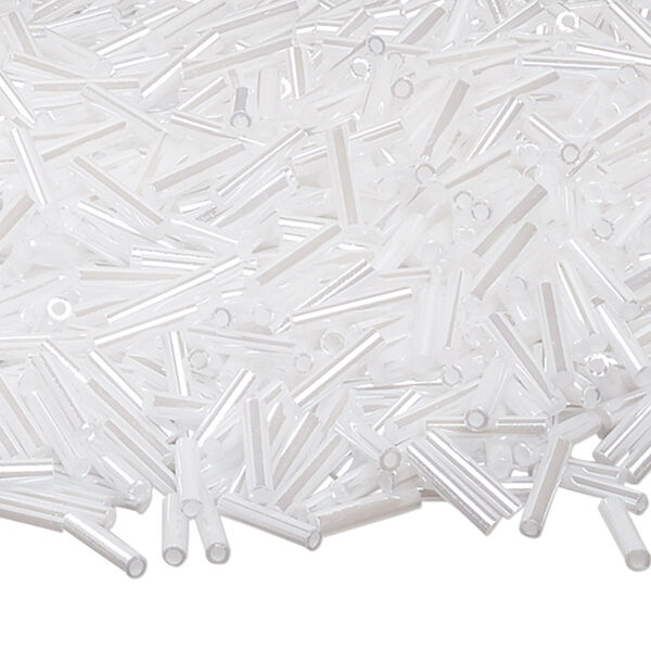 Bead, Miyuki, bugle bead, glass, pkg/250 g, 9x1.9mm center-drilled, ceylon opaque pearl white, (RBU-0528). image number 0