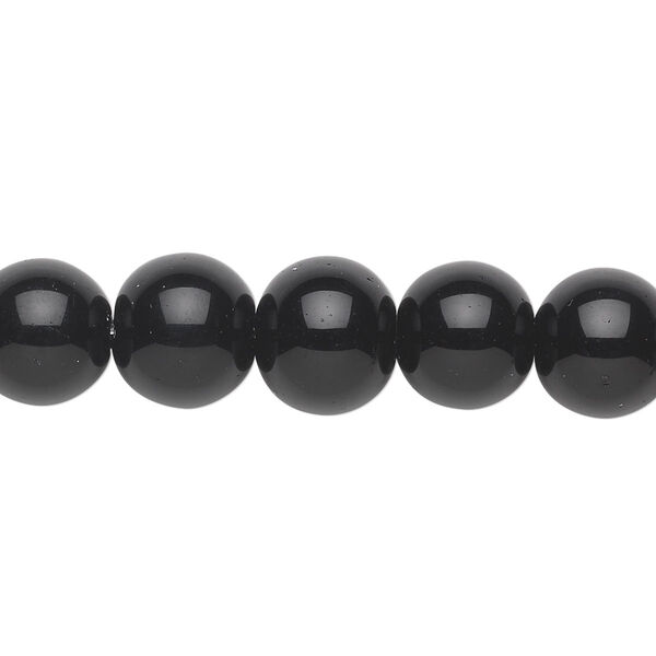 Bead, glass, black, 10mm round. Sold per 36-inch strand. image number 0
