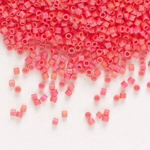 Seed bead, Delica®, glass, pkg/7.5g, #15 round, opaque matte rainbow coral (DBS-0873).