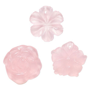 Drop mix, glass, translucent pink, 23x20mm-26x25mm top-drilled carved flower. Sold per pkg of 3.