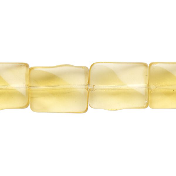 Bead, glass, transparent lemon, 15x12mm twisted rectangle. Sold per 11-inch strand, approximately 15 beads. image number 0
