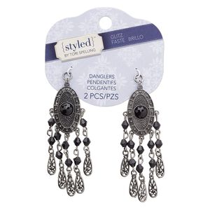 Focal, acrylic with antiqued nickel-finished steel and "pewter" (zinc-based alloy), black, 2-3/4 x 1 inches. Sold per pkg of 2.