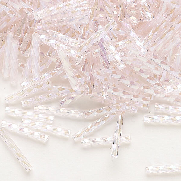 Bugle bead, Dyna-Mites™, glass, translucent rainbow light pink, 12mm twisted. Sold per 1/2 kilogram pkg. image number 0