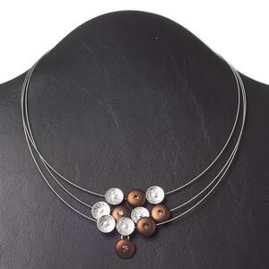 Necklace, 3-strand, Czech glass rhinestone / acrylic pearl / silver-plated steel, brown / topaz / white, 11mm cup flower, 16 inches with 3-inch extender chain and lobster claw clasp. Sold individually.