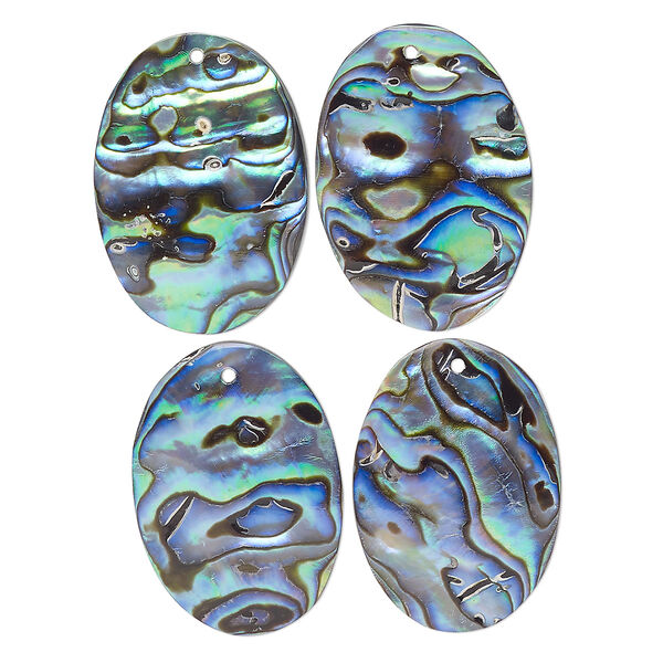 Drop, paua shell (natural), 25x18mm oval, Mohs hardness 3-1/2. Sold per pkg of 4. image number 0