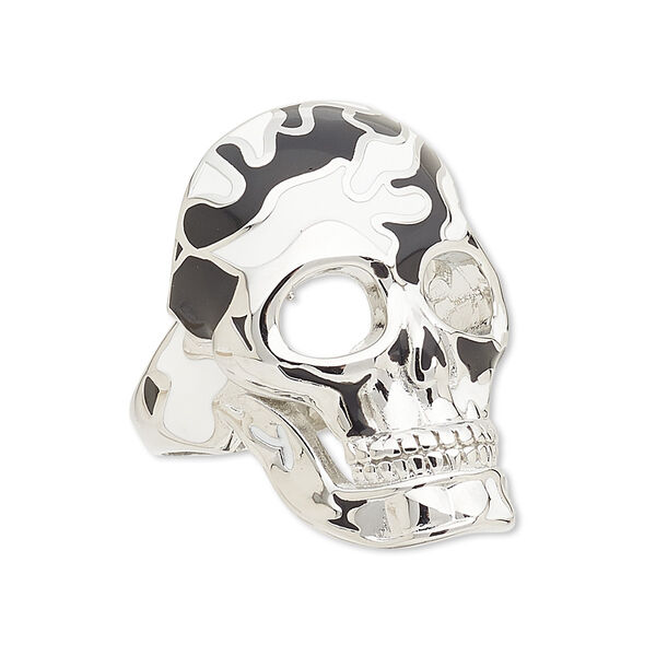 Ring, Avant-Garde Jewelry Collection, enamel and imitation rhodium-plated brass, black and white, 33x22mm skull, size 8-1/2. Sold individually. image number 0