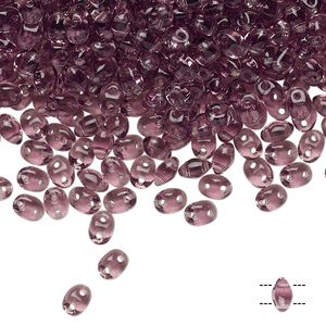 Bead, Preciosa Twin™, Pressed Twin, Czech pressed glass, amethyst, 5x2.5mm oval with 2 holes. Sold per 10-gram pkg.