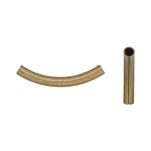 Bead, antique gold-plated brass, 26x3mm curved tube. Sold per pkg of 50. image number 0
