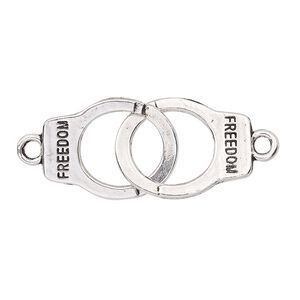 Link, antique silver-finished "pewter" (zinc-based alloy), 35x15mm double-sided handcuff with "Freedom." Sold per pkg of 2.