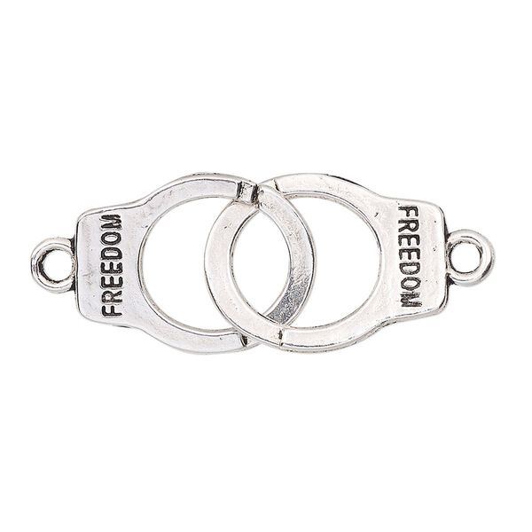 Link, antique silver-finished "pewter" (zinc-based alloy), 35x15mm double-sided handcuff with "Freedom." Sold per pkg of 2. image number 0