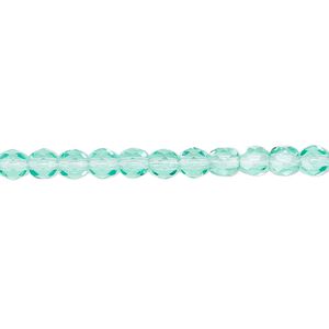Bead, Czech fire-polished glass, transparent light aqua, 4mm faceted round. Sold per 15-1/2" to 16" strand, approximately 100 beads.