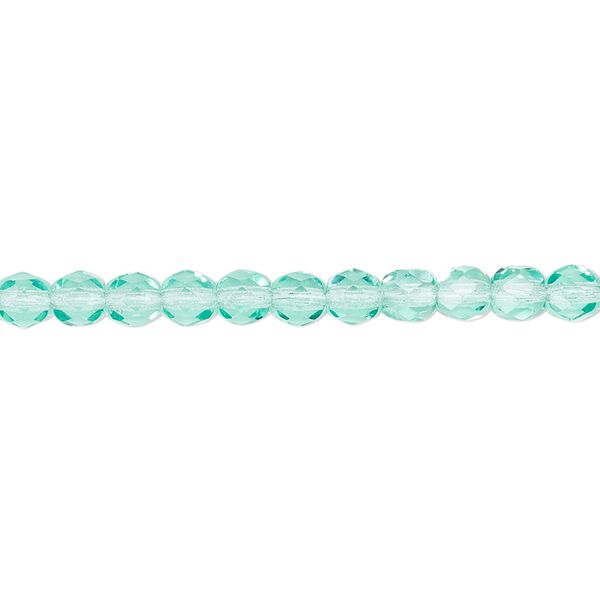 Bead, Czech fire-polished glass, transparent light aqua, 4mm faceted round. Sold per 15-1/2" to 16" strand, approximately 100 beads. image number 0