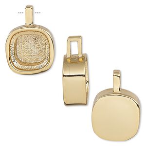 Drop, Almost Instant Jewelry®, gold-finished "pewter" (zinc-based alloy), 15mm rounded square with 12x12mm cushion setting. Sold individually.