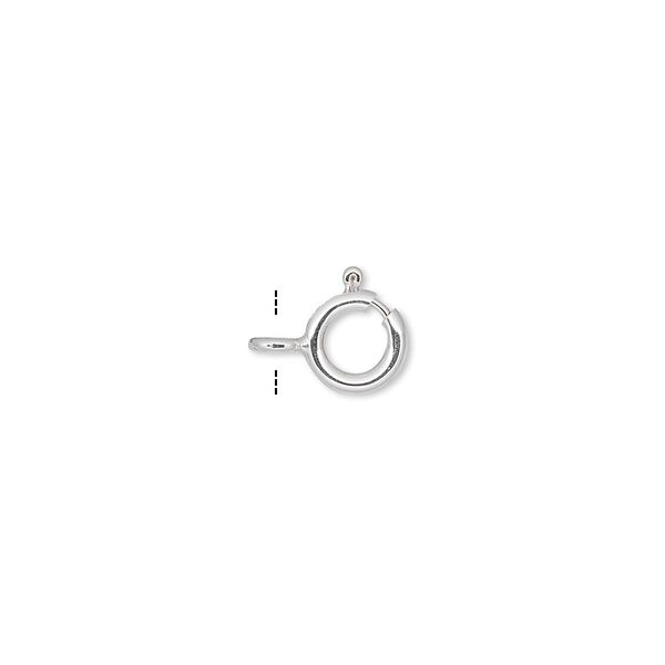 Clasp, springring, sterling silver, 7mm with open loop. Sold per pkg of 10. image number 0