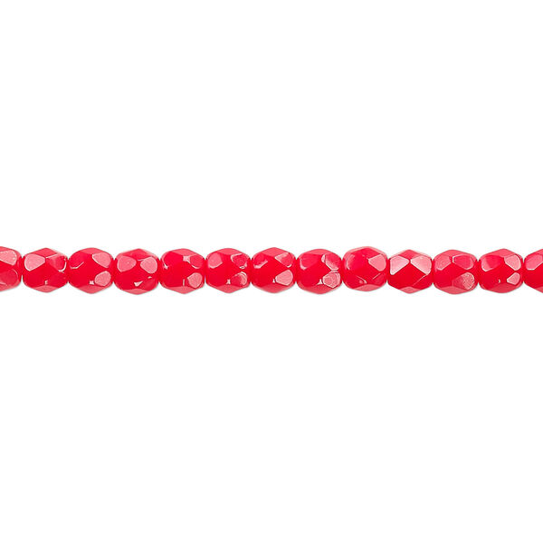 Bead, Czech fire-polished glass, opaque red, 4mm faceted round. Sold per 15-1/2" to 16" strand, approximately 100 beads. image number 0
