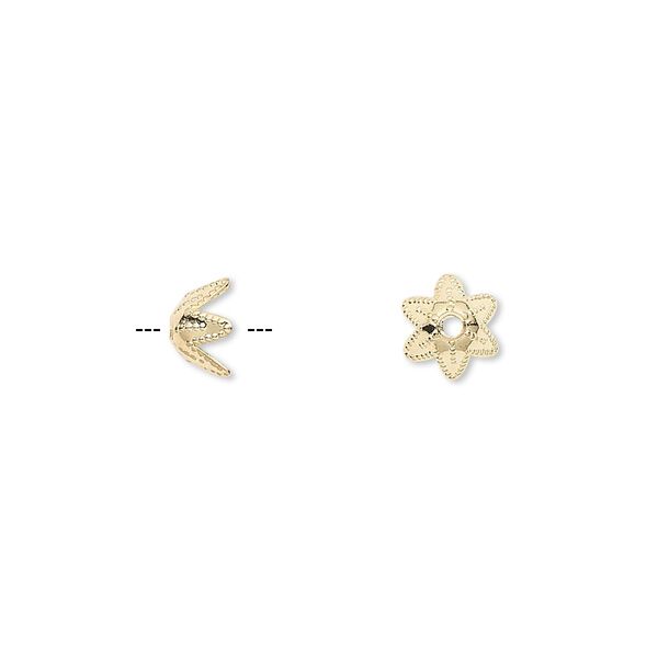 Bead cap, gold-plated brass, 7x4mm 6-pointed star, fits 7-9mm bead. Sold per pkg of 500. image number 0