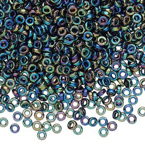 Seed bead, Miyuki, glass, pkg/50g, 3x1.3mm spacer rondelle, opaque metallic iris variegated blue, (SPR3-455).