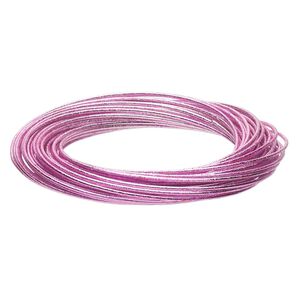 Bracelet, bangle, painted steel, metallic pink, 12mm wide with (40) interlocking textured bands, 8 inches. Sold individually.