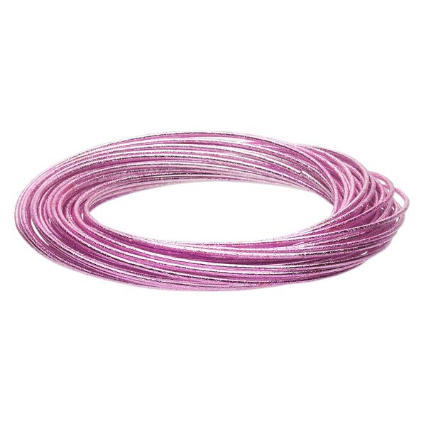 Bracelet, bangle, painted steel, metallic pink, 12mm wide with (40) interlocking textured bands, 8 inches. Sold individually. image number 0