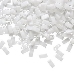 Seed bead, TILA®, glass, pkg/250g, 5x2.3mm half tila rectangle, opaque white, (HTL-402).