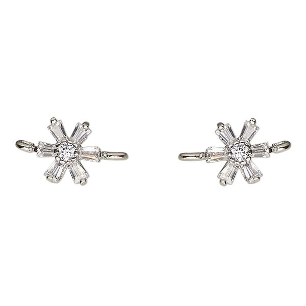 Link, silver-plated brass and cubic zirconia, clear, 7mm flower. Sold per pkg of 2. image number 0