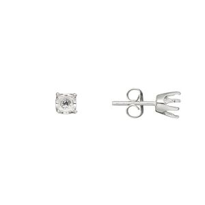 Earstud, Sure-Set™, sterling silver, 5mm 4-prong round setting. Sold per pair.