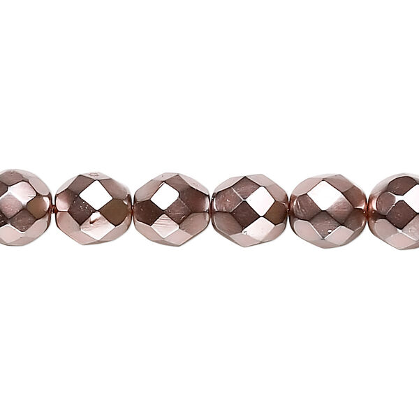 Bead, Czech fire-polished glass, opaque copper carmen, 8mm faceted round. Sold per 15-1/2" to 16" strand. image number 0
