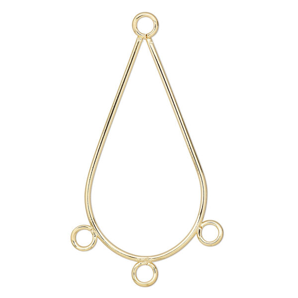 Focal, gold-plated steel, 33x19mm smooth teardrop with 3 loops. Sold per pkg of 10. image number 0