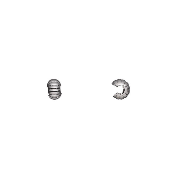 Crimp cover, gunmetal-plated brass, 4mm corrugated round. Sold per pkg of 100. image number 0